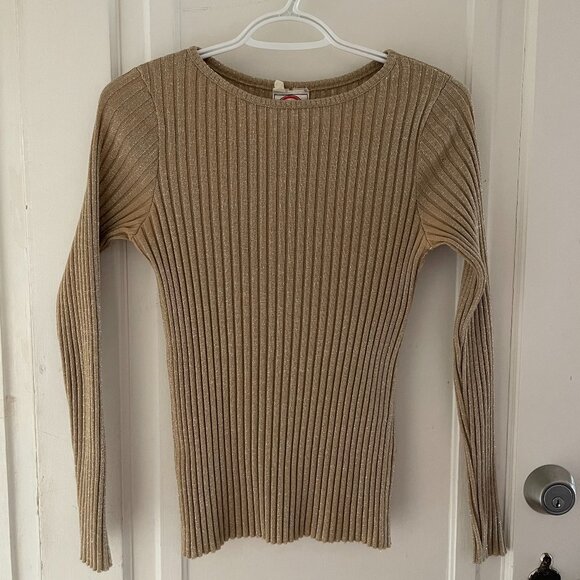1970s VINTAGE GOLD LAME  Ribbed Knit Top - Picture 1 of 4